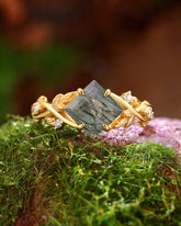 ASPEN Princess Cut Moss Agate Nature Inspired Engagement Ring
